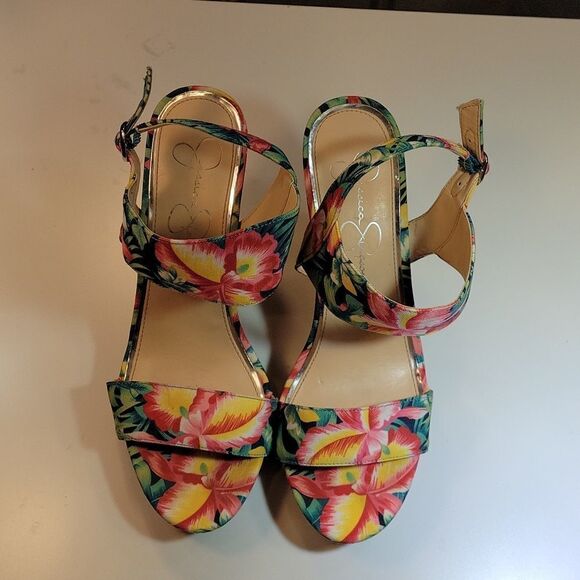 JESSICA SIMPSON JEISHA FLORAL WOMEN"S MULTICOLOR PEEP TOE ANKLE STRAP SANDAL - Picture 3 of 14